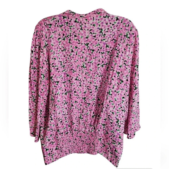 For The Republic M Pink Floral Boho Peasant Blouse Elastic Waist Coquette Top - Picture 4 of 7